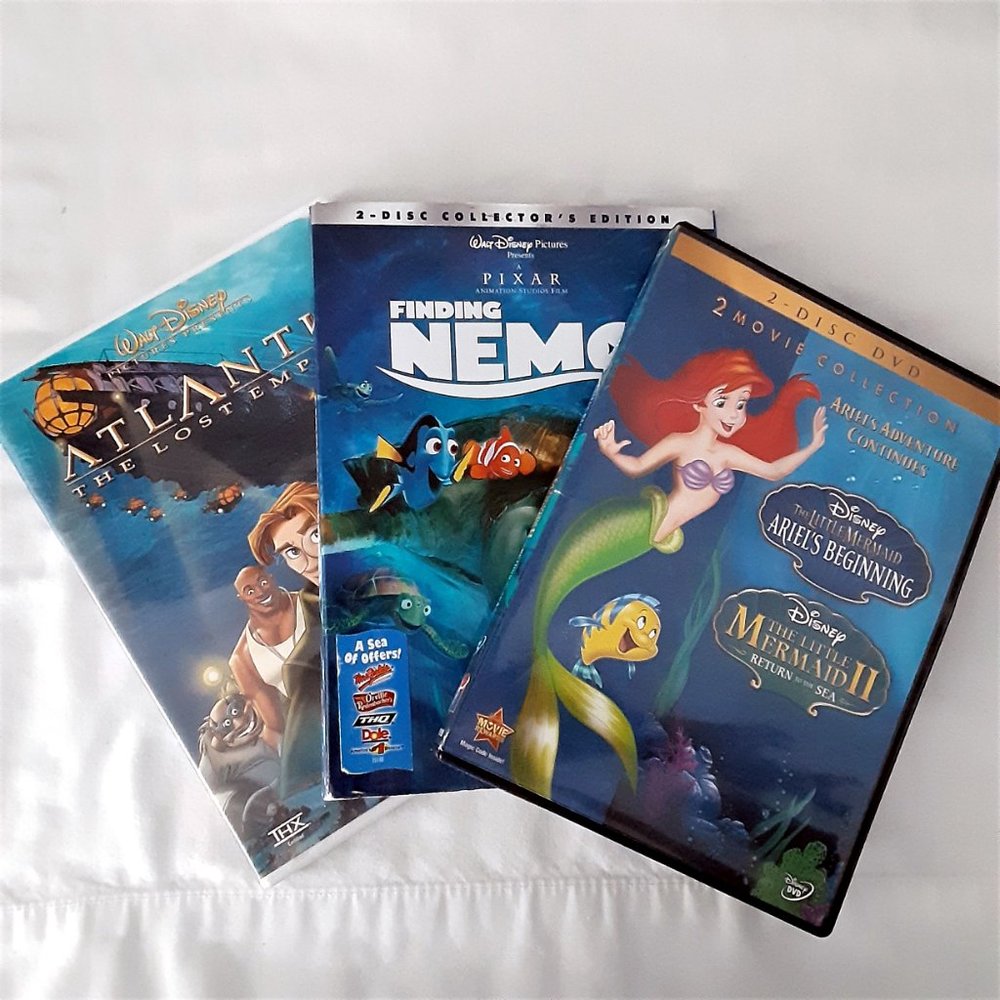 Disney DVD Lot of 3; Finding Nemo, The Little Mermaid I & II, Atlantis